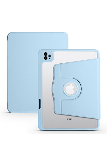 HTstore iPad Compatible 10.2 (8Th Generation) Case Zore Thermal Pen Compartment Rotatable Stand Case-Blue