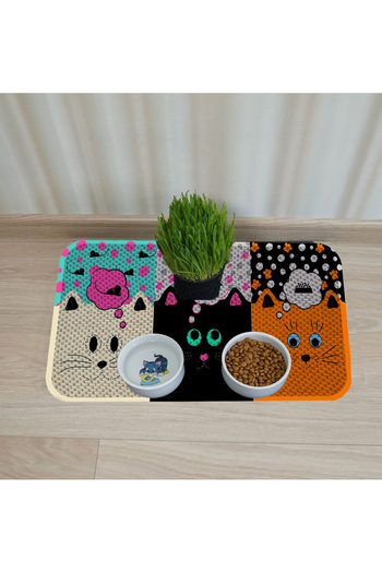 PeraMila Cat Dog Food and Water Bowl - With Underpads and Scratching Features