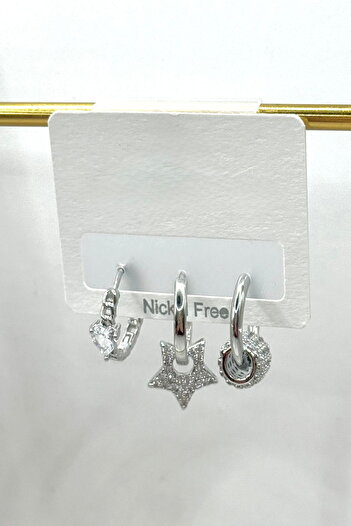 DEMOKAN Women's Earrings Imported Special Series 3 Star Charm Small Zircon Heart Stone Non Tarnish Earrings