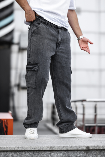 comstar Men's Wide Leg Cargo Pocket Smoke Baggy Trousers