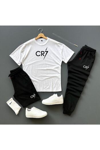 Minikelya Cr7 Printed T-shirt Shorts Sweatpants 3-Piece Combination