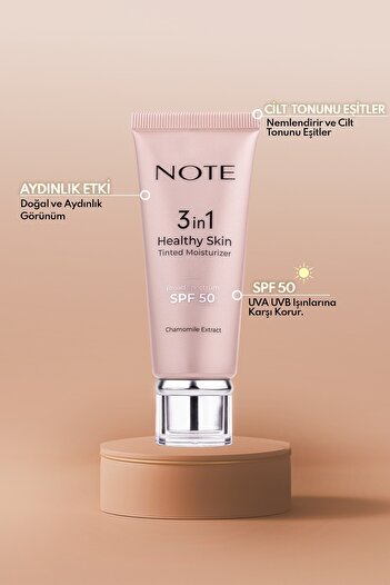 NOTE 3 in 1 Healthy Skin Tinted Moisturizer SPF 50 Renk Ton Eşitleyici Aydınlatıcı Krem - 10 Medium