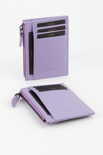 Fossil Boxed Genuine Leather Zipper Detailed Lilac Unisex Hand Portfolio Card Holder Wallet