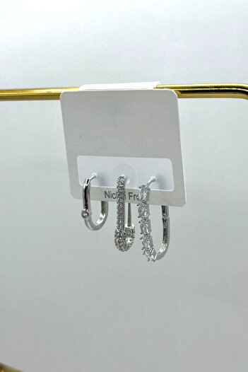 DEMOKAN Women's Earrings Imported Special Series 3-Piece Ellipse Hoop Zircon Stone Hook Non-Tarnish Earrings