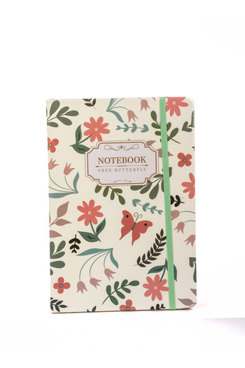 MUKKO HOME Caiet elastic cu dungi cu copertă groasă cu model floral – 80 de coli