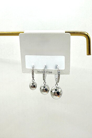 DEMOKAN Women's Earrings Imported Special Series 3-Piece Zircon Stone Hoop Hanging Heel Model Tarnish-Free Earrings