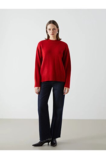 LC Waikiki Lcwaikiki Classic Red Stand Collar Women's Knitwear Sweater