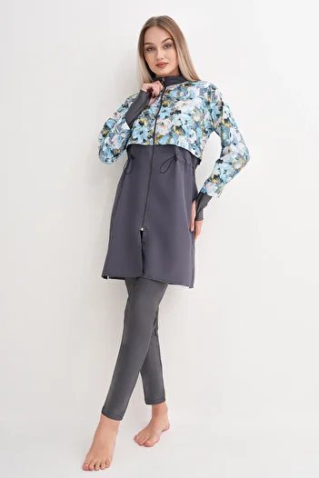 REMSA 2322 Model Full Covered Pera Yellowes Grey Hijab Swimsuit