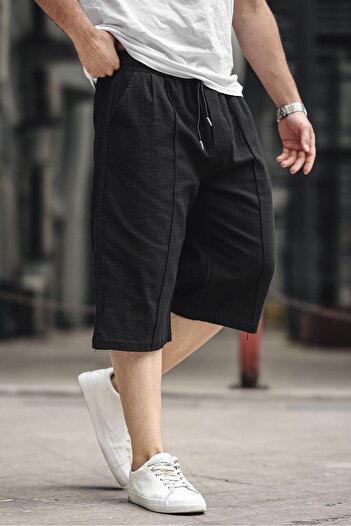 Madmext Men's Black Linen Capri Shorts 6538