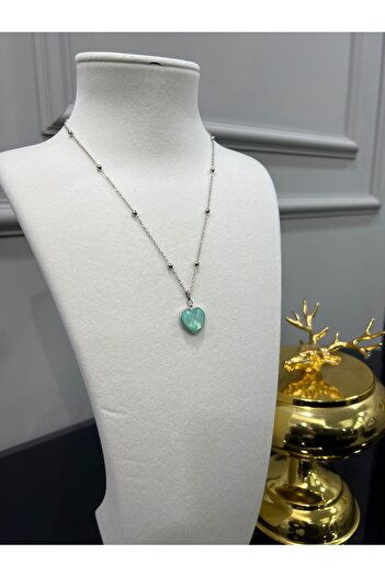 Store Turquaz Stone Steel Chain Heart Necklace