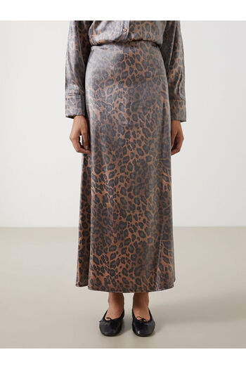 LC Waikiki Lcw Modest Women's Leopard Print Satin Skirt with Zip-Up Waist