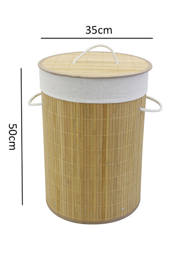 Forever Doğal Bambu Katlanabilir Silindir Çamaşır Sepeti 35x50cm