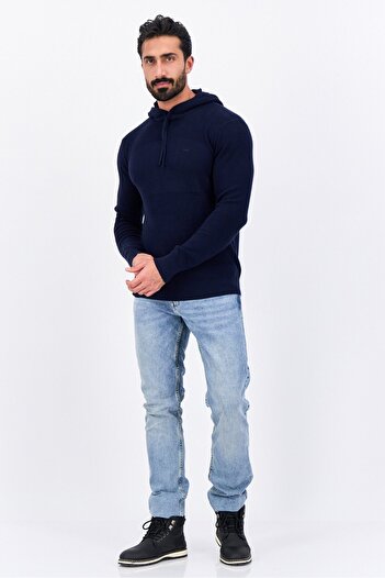 Michael Kors Men Hooded Embroidered Logo Sweater, Navy Blue