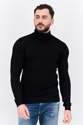 Sorbino Men Turtle Neck Long Sleeve Plain Sweater, Black