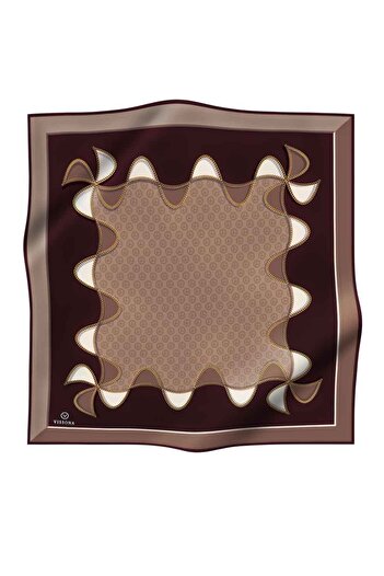 Vissona Μπεζ Χρώμα 100% Twill Silk - Φουλάρι 90x90 με αλυσίδα και μοτίβο μονόγραμμα: El Di