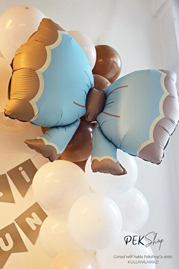 PEKSHOP 60X90Cm Blue Retro Bow Shaped Foil Balloon