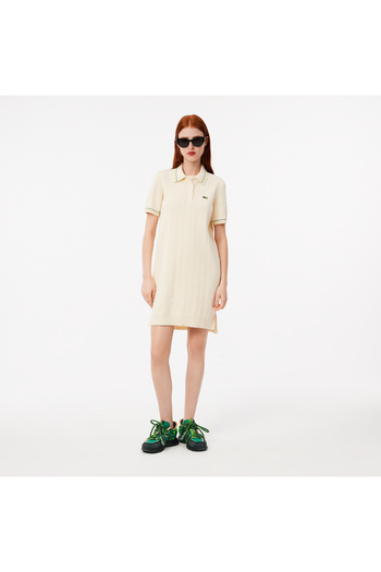 Lacoste Kadın Regular Fit Kısa Kollu Polo Yaka Krem Elbise