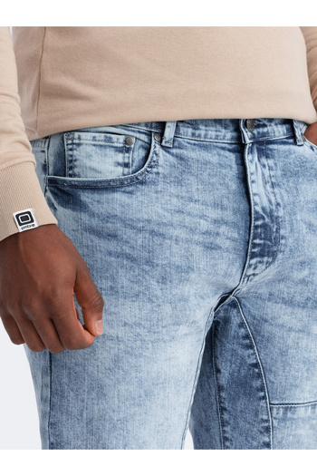 OMBRE Men's denim TAPER FIT pants with stitching and rolled up legs - blue V1 OM-PADP-0161 M