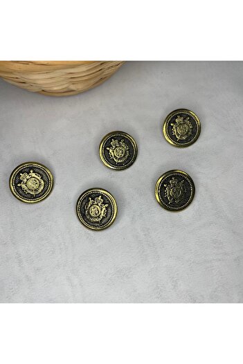 Bukle İplik Metal Knob with Royal Coat of Arms Pattern and Gold Frame - Diameter 2.1 cm (12 Pieces)
