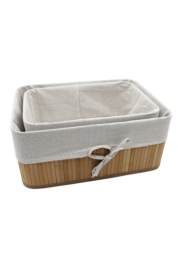 Forever İç Astarlı MDF Taban Katlanabilir 2'li Doğal Bambu Sepet Organizer