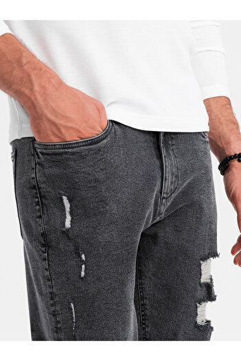 OMBRE Washable men's TAPER FIT denim pants with rubbing - graphite V3 OM-PADP-0163 XL