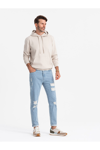 OMBRE Wash men's TAPER FIT denim pants with rubbing - blue V1 OM-PADP-0163 XL