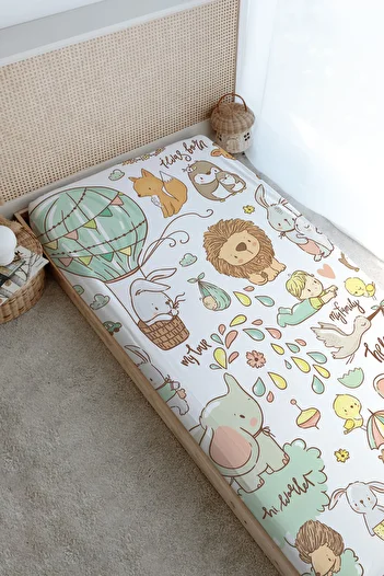 Tuğba Kuğu Iconic Series Printed Flat Sheet - Cute Zoo