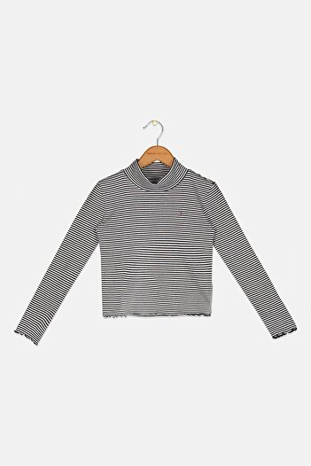 Tommy Hilfiger Kids Girl Long Sleeves Stripe Blouse, Black