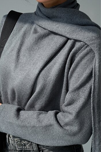 Lupies Women's Anthracite Self-Wrap Knitwear Sweater