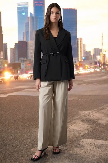HAKKE Accessory Detailed Woven Blazer Jacket