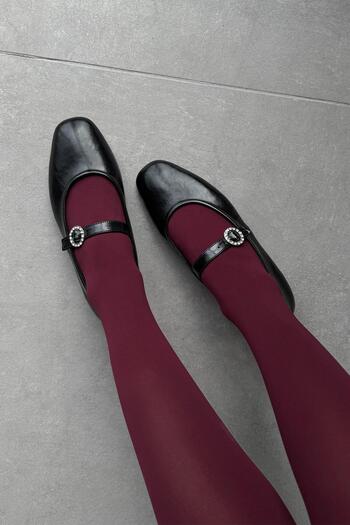 STRASWANS Berny Black Leather Wrinkled Ballerinas - Belt Detailed