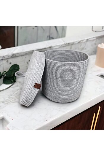 Sevdam Sepet Xxl Gray Large Size Covered Multi-Purpose Cotton Basket Laundry Basket, Toy Basket, Decorative Basket