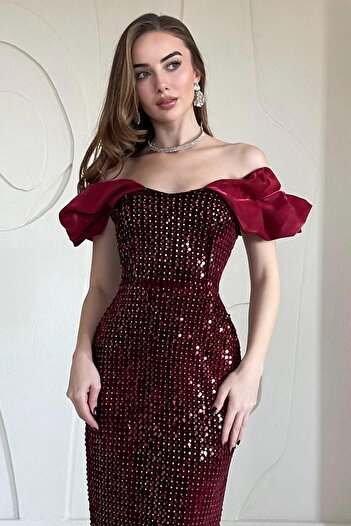 Elbee Fashion Woman Pulpayetli Kolsuz Elbise