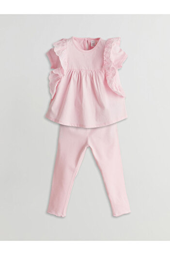 LC Waikiki Pink Crew Neck Basic Baby Girl Blouse and Leggings 2-Piece Set
