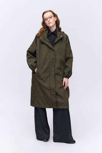 Quzu Oversize Καμπαρντίνα Χακί με κουκούλα