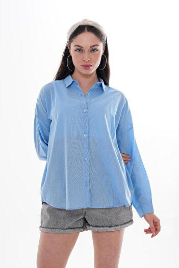 ŞİMAL Women's Solid Flam Linen Long Sleeve Shirt 250165   -
