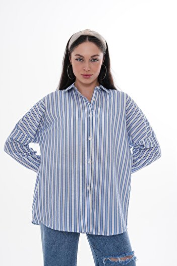 ŞİMAL Women's Thick Line Print Long Sleeve Shirt 250164   -
