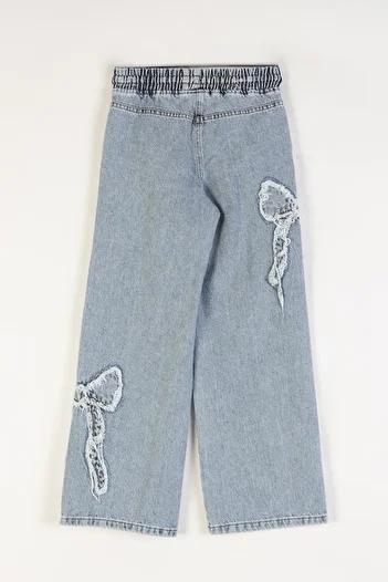DMB BOYS & GIRLS Female Child Cotton Elastic Waist Embroidered Wide Leg Jeans