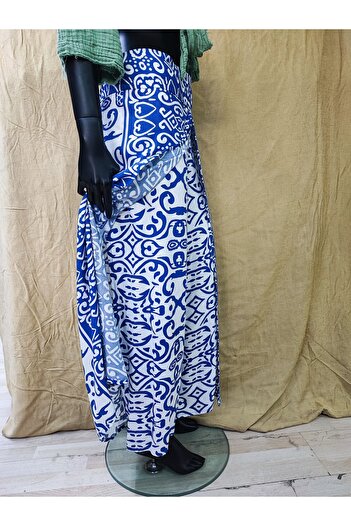 Sosyete Kaplumbağa Cotton Viscose Patterned Clamshell Pants with Elastic Waist