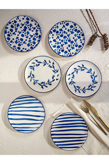 M'art Home Bleu Fleur Set of 6 Cake Plates - 19 cm