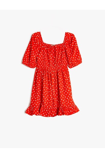 Koton Girls' Floral Short Sleeve Mini Dress