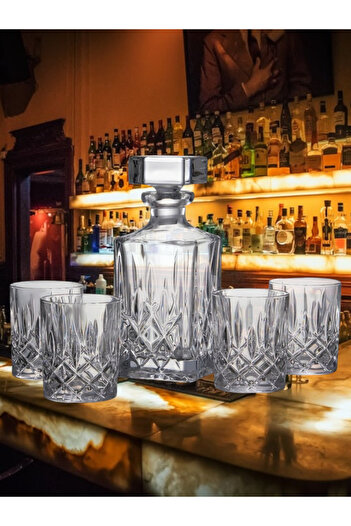 MADAME LUDA 7 Pieces Pub Bar Crystal Whiskey Set - 750ml Carafe Bottle, 340ml 6 Whiskey Glasses, Glass