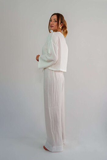 Jalapa Rosa Beyaz Müslin Oversize Pijama Takımı