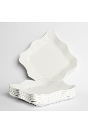 mastergold 6 Pcs Of Melamine Dinner Plates in White ( 25cm ) | Square Plates for Desserts, Salads and Noodles