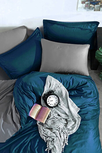İQON Fitted Sheets Duvet Cover Set Single Oil-grey