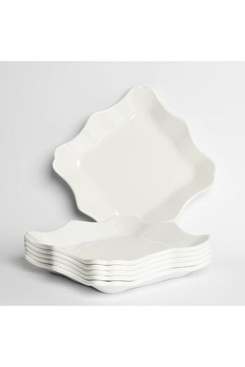 mastergold 6 Pcs Of Melamine Dinner Plates in White ( 23cm ) | Square Plates for Desserts, Salads and Noodles
