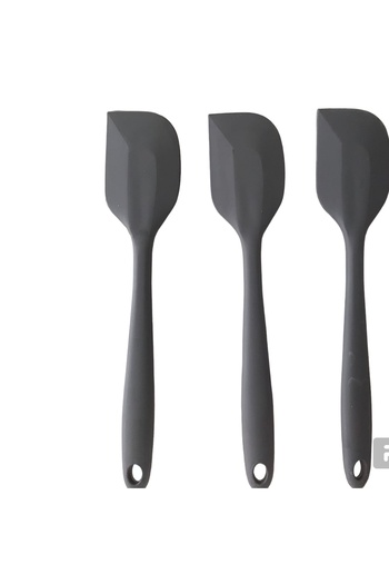 bybirgül Pink Rose Fireproof Non-Stick Silicone Flat Spatula, Dough Scraper Set of 3 Anthracite