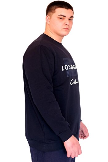 ModeXL Ανδρικό φούτερ - Mode XL, Plus Size, Crew Neck, LOS ANGELES U24561 Navy Blue