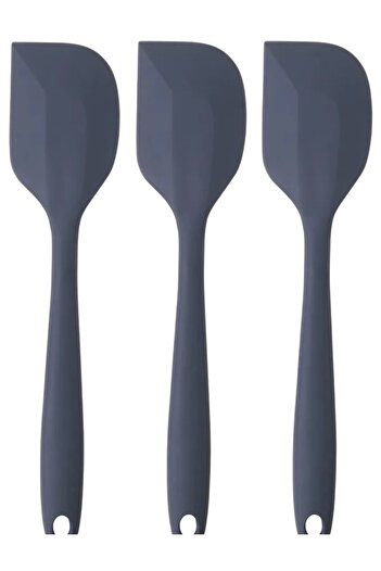 bybirgül Pink Rose Fireproof Non-Stick Silicone Flat Spatula, Dough Scraper Set of 3 Anthracite