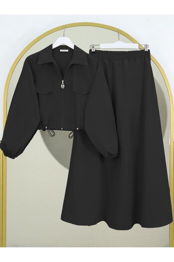 Modamorfo Elastic Waist Skirt Set - Black